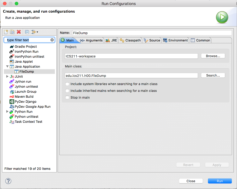 Run Configurations Dialog