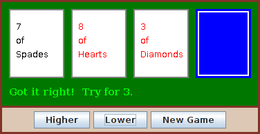 GUI version of the HighLow card game