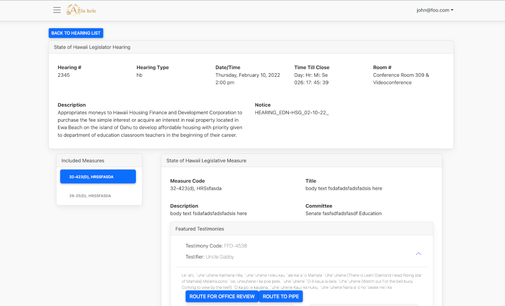 Ala Hele Hearing Page